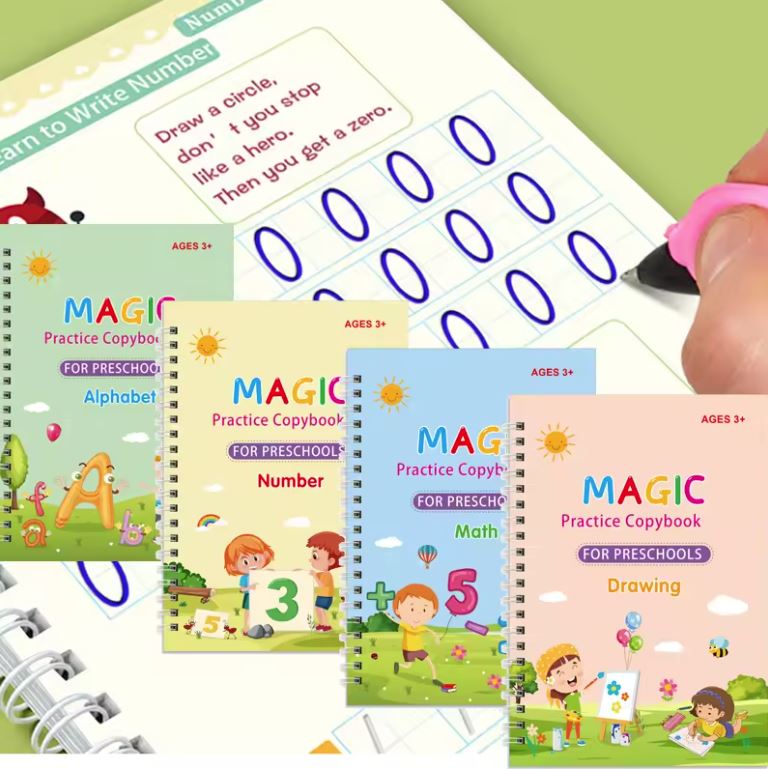 Caligrafía Divertida – Kit Educativo 🎨 Libros de caligrafia Reutilizables X 4