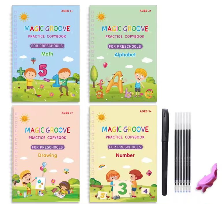 Caligrafía Divertida – Kit Educativo 🎨 Libros de caligrafia Reutilizables X 4