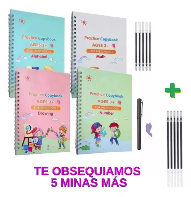 Caligrafía Divertida – Kit Educativo 🎨 Libros de caligrafia Reutilizables X 4