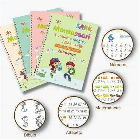 Caligrafía Divertida – Kit Educativo 🎨 Libros de caligrafia Reutilizables X 4